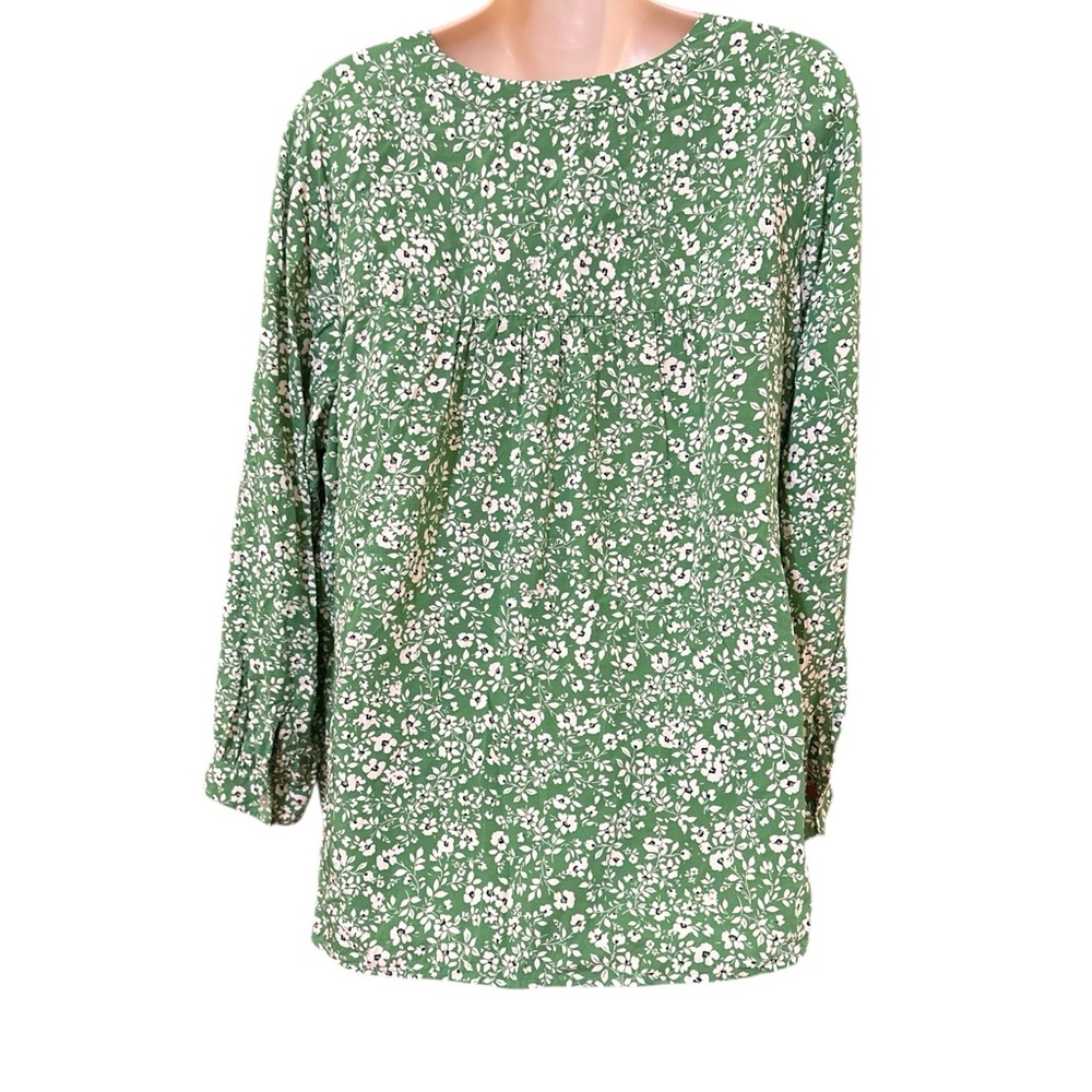 J Jill Rayon Green Ditsy Floral Print‎ Henley Neck Long Sleeve Tunic Size XLP - Picture 6 of 11